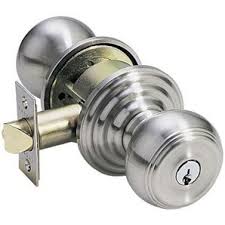 Outside has a round slotted head about the diameter of a dime that has a slot in it that a coin or screwdriver can be used to unlock the door in an emergency. Emtek Brass Classic Design Series Key In Waverly Grade 2 Knobset Taylor Security Lock