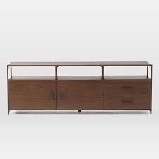 Illusion sideboard with steel base, bleached walnut. Foundry Media Console 69 Dark Walnut