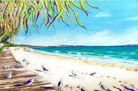 Noosa Beach Boardwalk Sunshine Coast Ready To Hang 75cm X 50cm Ebay Beach Painting Beach Boardwalk Lovers Art