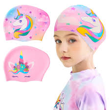 2 Packs Kids Swimming Cap Girls Silicone Swim Caps Kids Bathing Caps Teens  Cartoon Swimming Hat (Pink Unicorn), Swim Caps