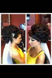 Such A Cute Updo For A Bride Very Voluminous With Curls All Over And Bangs Swept To The Side Hair And Veil Asian Bridal Hair Hair Styles Asian Wedding Hair