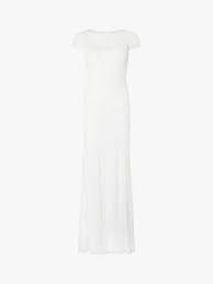 With its bardot neckline, this stunning, yet simple dress skims the contours of the body, with a trail of rouleau buttons along the back zip line adding a vintage style. Monsoon Sophie Lace Embellished Bridal Dress Ivory At John Lewis Partners