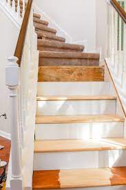 Diy Hardwood Staircase Makeover Replacing Carpet With Wood Treads On Pie Steps And Curved Landings T Moore Home Design Diy And Affordable Decorating Id Wood Stair Treads Stair Decor Staircase Makeover