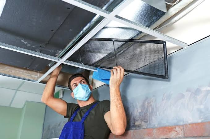 Duct cleaning equipment in use