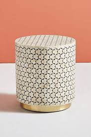 Bone Inlay Side Table Geometric Design In Grey With Brass Etsy Bone Inlay Side Table Drum Side Table Moroccan Side Table