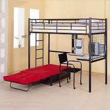 The convertible futon feature allows to switch from a sit to sleep position by simply lifting the light weight of the seat; Coaster Max Twin Over Futon Metal Bunk Bed With Desk In Black Finish Loft Bunk Beds Bunk Bed With Desk Bunk Bed Designs