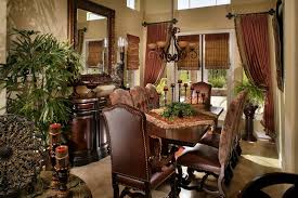 All pieces of the set sports acanthus leaf carvings, cathedral cherry and exotic avodire veneers, fine herringbone inlays, and scrolled accents. Dining Room Design In Old World Tn173 Home Directory Tuscan Dining Rooms Tuscan House Dining Room Design