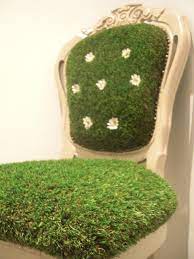 Grass Chair This Is A Chair I Bought From A Second Hand Shop I Painted It In A Light Beige Colour And Reupholstered I Fake Grass Grass Decor Artificial Grass