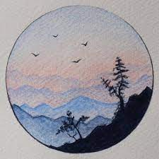 تعلم الرسم كيف ترسم منظر طبيعي سهل جدا بـ 3 الوان فقط رسم الوان مائيه منظر شروق indie drawings art drawings simple heart art projects