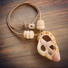 Unique Triton Shell Necklace With Purple Tiger Puka Shells And Seaglass In 2020 Shell Necklaces Puka Shell Purple Tips