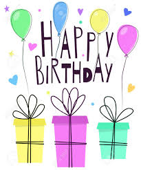 Finden sie infos bei searchandshopping.org Cute Happy Birthday Greeting Card Design With Gift Boxes Inflated Royalty Free Cliparts Vectors And Stock Illustration Image 90849618