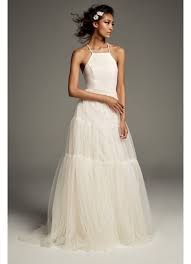 I love the idea of using this kind of waist band vs plain elastic. Tulle Over Sequin Halter Gown With Peasant Skirt David S Bridal