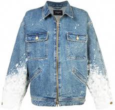 Black And Blue Split Denim Jacket Fear Of God Painted Sleeves Denim Jacket Leatherjacketsformenblue Denim Jacket Painted Denim Jacket God Clothing