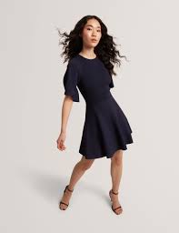 Navy Navy | Flare Short Sleeve Crew Neck Mini Dress | Ted Baker US