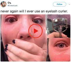 My eyelash curler totally cut off my eyelashes! 21 Deeply Upsetting Pictures That Will Make Every Girl Cringe Eyelash Curler Funny Gif Eyelashes