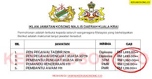 Majlis daerah kuala krai is a government agency based in kuala krai, kelantan. Jawatan Kosong Majlis Daerah Kuala Krai