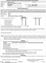 A wood destroying pest & organism inspection report contains finding as to the presence or absence of wood destroying insects or organisms in visible and accessible areas on the date of inspection and contains our recommendations for correcting any infestations, infections. Official Georgia Wood Infestation Inspection Report Pdf Free Download