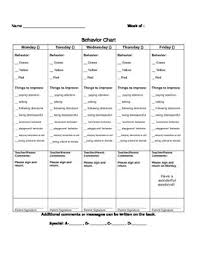 Sample Behavior Chart Weekly For Elementary Middle School