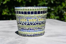 Mosaik Garten Topf Mosaik Vase Mosaik Pflanzer Mosaik Topf Im Blau Und Im Grun Blau