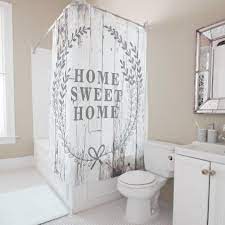 White Wood Rustic Farmhouse Home Sweet Home Shower Curtain Zazzle Com Rustic Curtains Shabby Chic Bathroom Rustic House