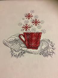 4 colors, dmc, you can use other colors, or white on a black background level of experience: Cup Full Christmas Wishes Cross Stitch Free Embroidery Design Cross Stitch Embroidered Designs Machine Embroidery Community