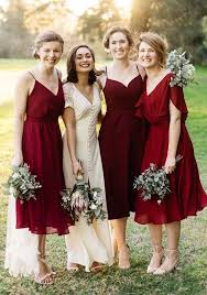 Red Chiffon Mid Calf Bridesmaid Dress Weddingparty Bridesmaid Wine Bridesmaid Dresses Tea Length Bridesmaid Dresses Red Bridesmaid Dresses