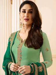 Shop For Green Semi Stitched Kareena Kapoor Salwar Suit With Discount 100 Original Product With Best Quality Ma Fashion Indian Designer Wear Embroidery Suits