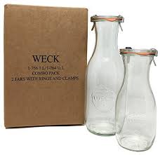 Weck Juice Jar Combo Pack 1 766 1 Liter Jar 1 764 1 2 Liter Jar With Glass Lids Rubber Rings And Steel Clamps Juice Jar Weck Jars Weck