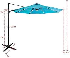 FLAME&SHADE 10 ft Cantilever Offset Outdoor Patio Umbrella with Solar LED  Lights Base Stand Rotate and Tilt
