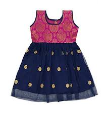 Pattu Pavadai Baby Girls Raw Silk Netted Frock Pink And Navy Blue Kids Blouse Designs Kids Frocks Baby Frocks Designs