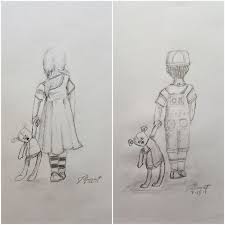 Girl And Boy Dragging Teddy Bear In Pencil Art Drawing Teddy Bear Drawing Drawings Teddy Bear Tattoos