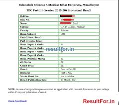 Bsc 1st 2nd 3rd year 2021 for most of the universities are available. Brabu Ug Tdc Part Iii Session 2019 20 Result 2021 à¤š à¤• à¤•à¤°