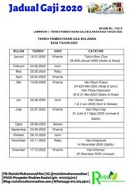 Mengenai waktu pencairan gaji 13 tahun 2020 untuk para pns, direktur jenderal pembendaharaan kementerian keuangan, andin hadiyanto pernah menyatakan kisaran jadwalnya, meskipun bukan berupa tanggal pasti. Jadual Gaji 2019 Penjawat Awam Tarikh Pembayaran Gaji Penjawat Awam 2020 Jadual Lazimnya Pembayaran Gaji Kakitangan Awam Akan Dibayar Pada Hujung Bulan Semprot