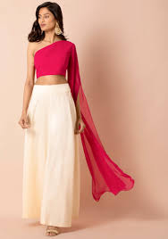 Buy Women Hot Pink One Shoulder Extra Long Sleeve Crop Top Steal Worthy Styles Indya