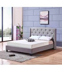 There materials play a major role in the collection. Modern Grey Winged Headboard Linen Fabric Bed Frame Elechome