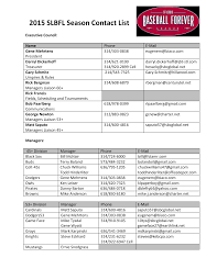 2015 SLBFL Season Contact List