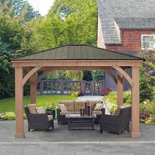 12x12 hip roof gazebo plans. Yardistry 12 X 14 Cedar Gazebo With Aluminum Roof Costco