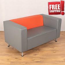 Orange sectional set with two decorative lights, side drawer and a shelf. Connection Light Grey Orange Leather Sofa