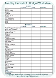 Monthly Household Budget Worksheet Printable Free