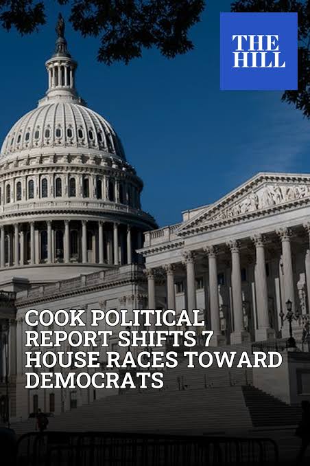 The nonpartisan Cook Political Report (CPR) moved seven House races toward Democrats, as the minority party looks to retake control of the lower chamber this November. Read more: https://thehill.com/