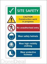 Safety signs are a type of sign designed to warn of hazards, indicate mandatory actions or required use of personal protective equipment, prohibit actions or objects, identify the location of firefighting or safety equipment, or marking of exit routes. Construction Safety Sign Pack For Sale In Dublin On Donedeal Safety Sign Construction Safety Construction Signs