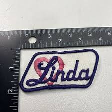 Vintage Retro Fancy Pink Heart Name LINDA Patch (Cursive Purple Letter) 257 