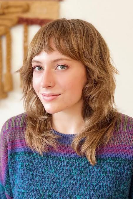 Tousled Layered Medium Shag Haircut with Short Choppy Bangs