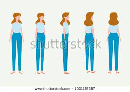Young Woman For Animation Front Side Back 3 4 View Separate Parts Of Body Cartoon Style Flat Vector Illustration Cartoon Styles Animation Women