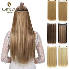 100% real human hair and synthetic hair. Weilai 5 Clips Synthetic Hair Long Straight Clip In Hair Extensions False Hair Black Brown Golden Hair Pieces For Women Leather Bag