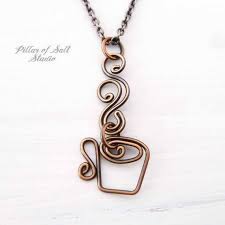 Coffee Necklace Copper Wire Wrapped Jewelry Handmade Coffee Lover Gift Idea Gift For Mom Copper Pendant Necklace Gift For Her Wire Jewelry Copper Jewelry Handcrafted Artisan Jewelry