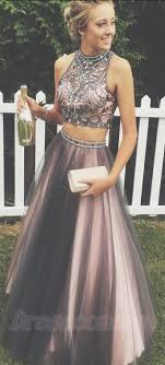Two Pieces Prom Dresses A Line Tulle Prom Gowns Halter Beading Evening Dresses Beautiful Party Dresses Cute Dresses Dr0020 Grey Prom Dress Prom Dresses For Teens Prom Dresses Two Piece