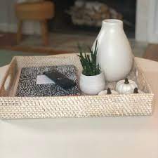 Ombre macrame fringe wall hanging, blush. Tava Handwoven Rattan Serving Tray Pottery Barn