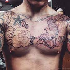 Realistic grey ink rose and dove tattoo. 40 Ultimate Dove Tattoos For Chest