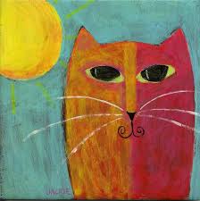 Hand Painted Ceramic Tile With Abstract Orange Cat And Sun Painting Sun Painting Hand Painting Art Cat Art